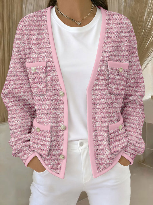 Women's Pink Geometric Print Pocket Cardigans