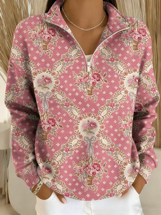 Women's Pink Art Pattern Print Casual Sweatshirt