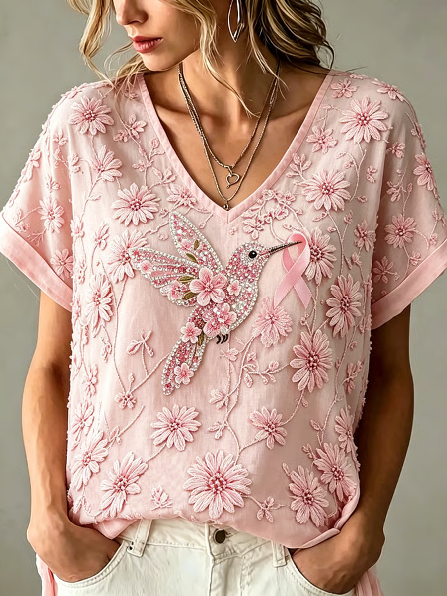 Women's floral print linen short-sleeved T-shirt