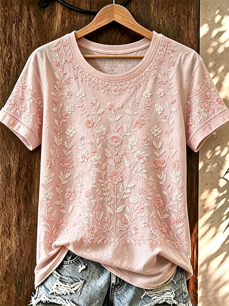 Women's Breast Cancer Pink Flowers Printed T-shirt