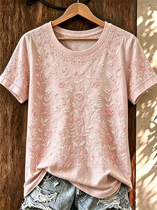 Women's Breast Cancer Pink Flowers Printed T-shirt