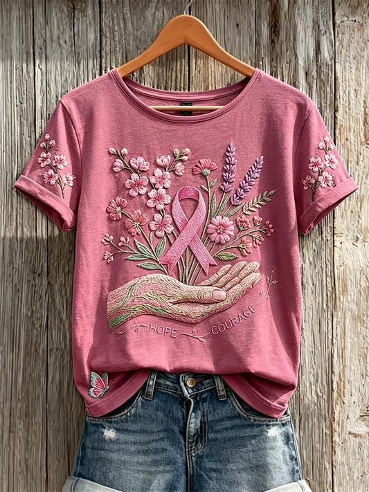 Women's Hope Courage Pink Ribbon Print Short-sleeved T-shirt
