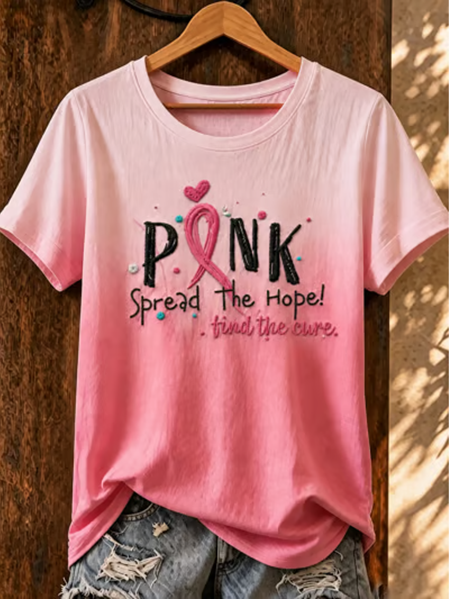 Women's Breast Cancer Ribbon Print short-sleeved T-shirt