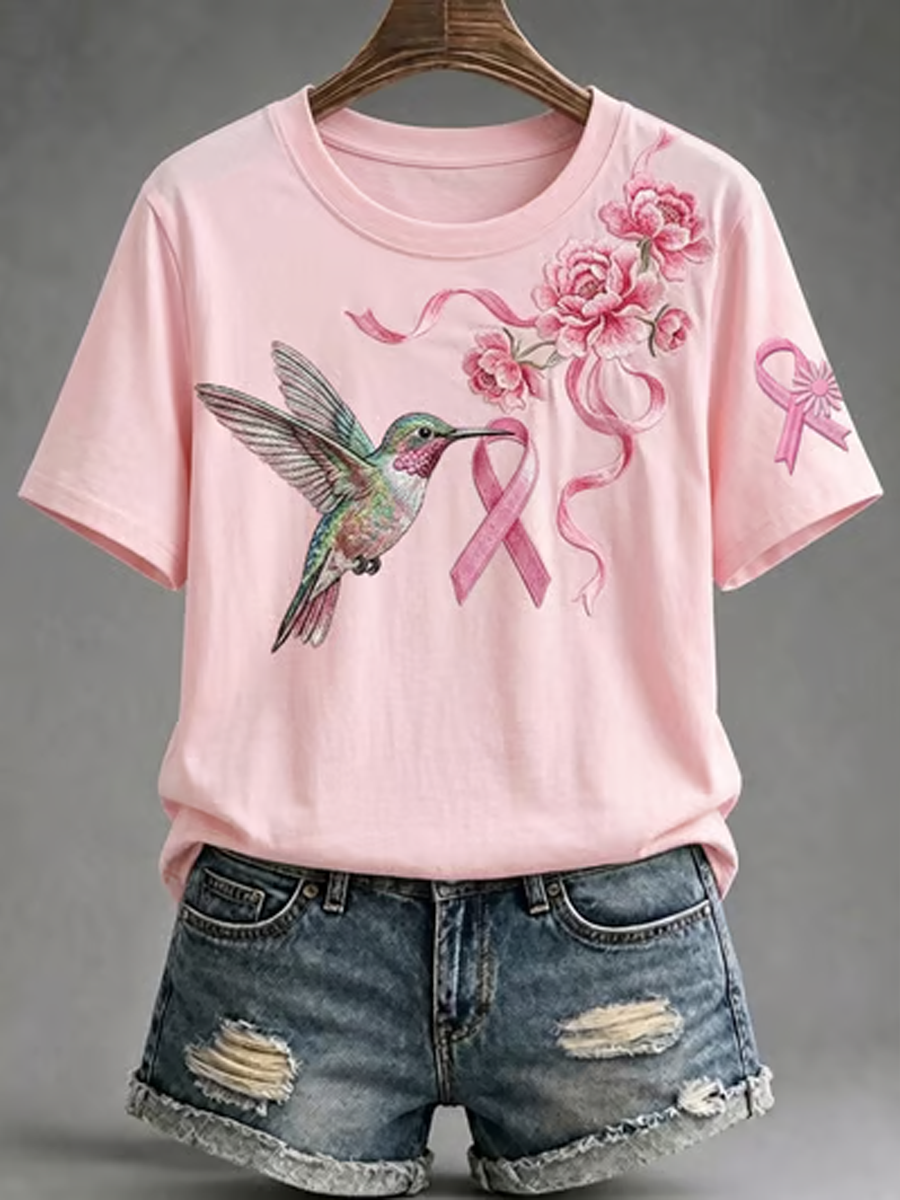 Women's Breast Cancer Ribbon Print short-sleeved T-shirt