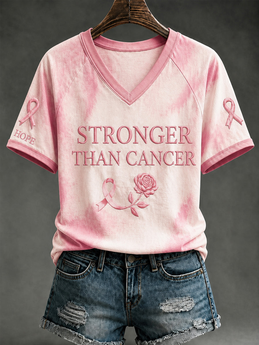 Women's Breast Cancer Awareness Support V-neck Off-shoulder Short-sleeved T-shirt