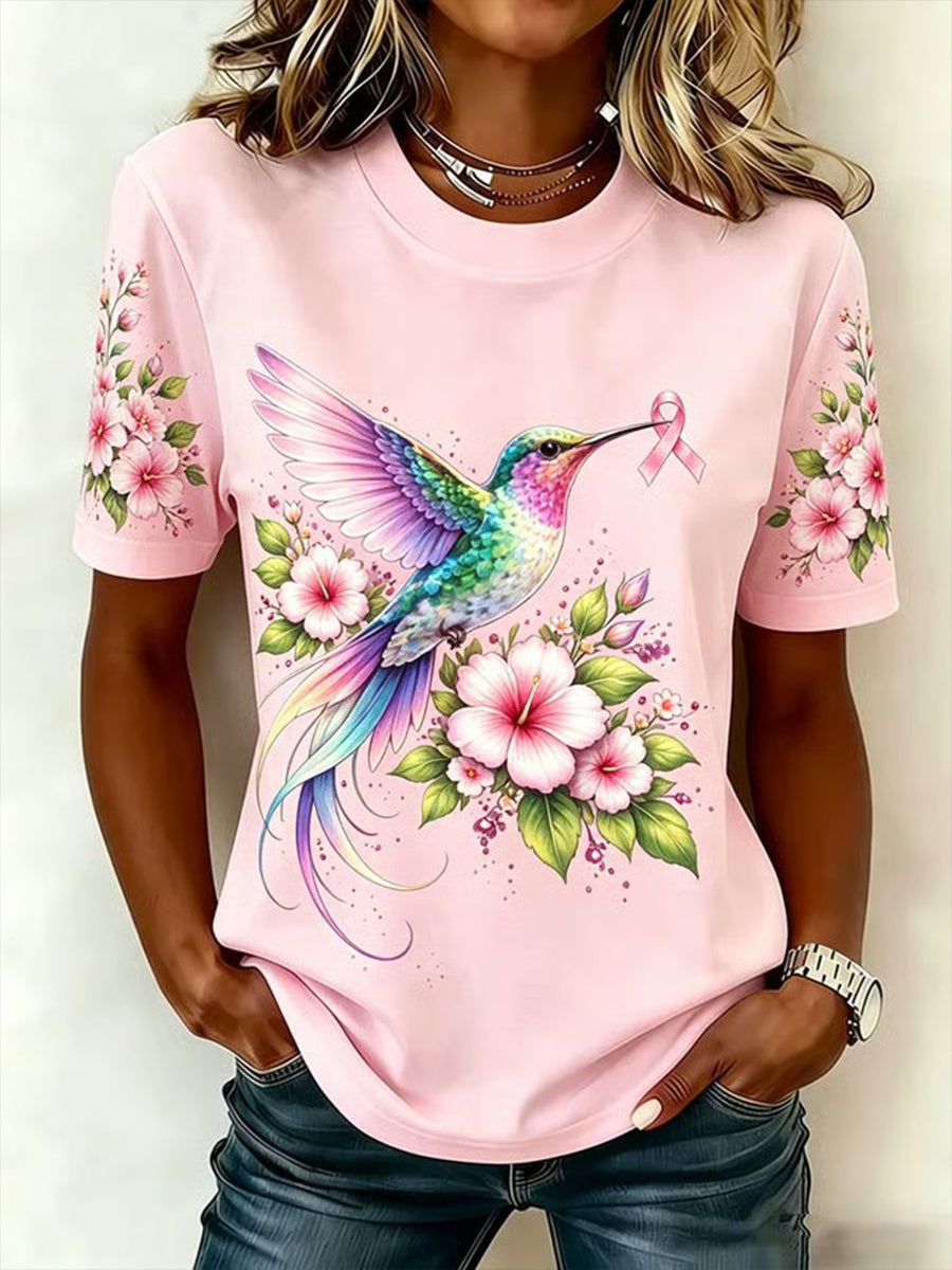 Women's Breast Cancer Awareness Support Short Sleeve O-Neck T-Shirt