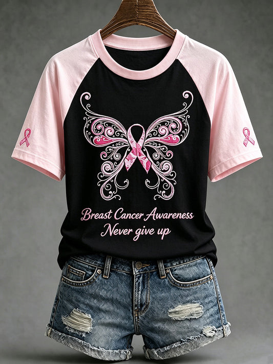 Women's breast cancer awareness main pattern printed casual short-sleeve T-shirt