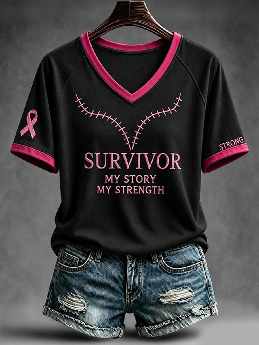 Women's Survivor My Story My Strength V-neck T-shirt
