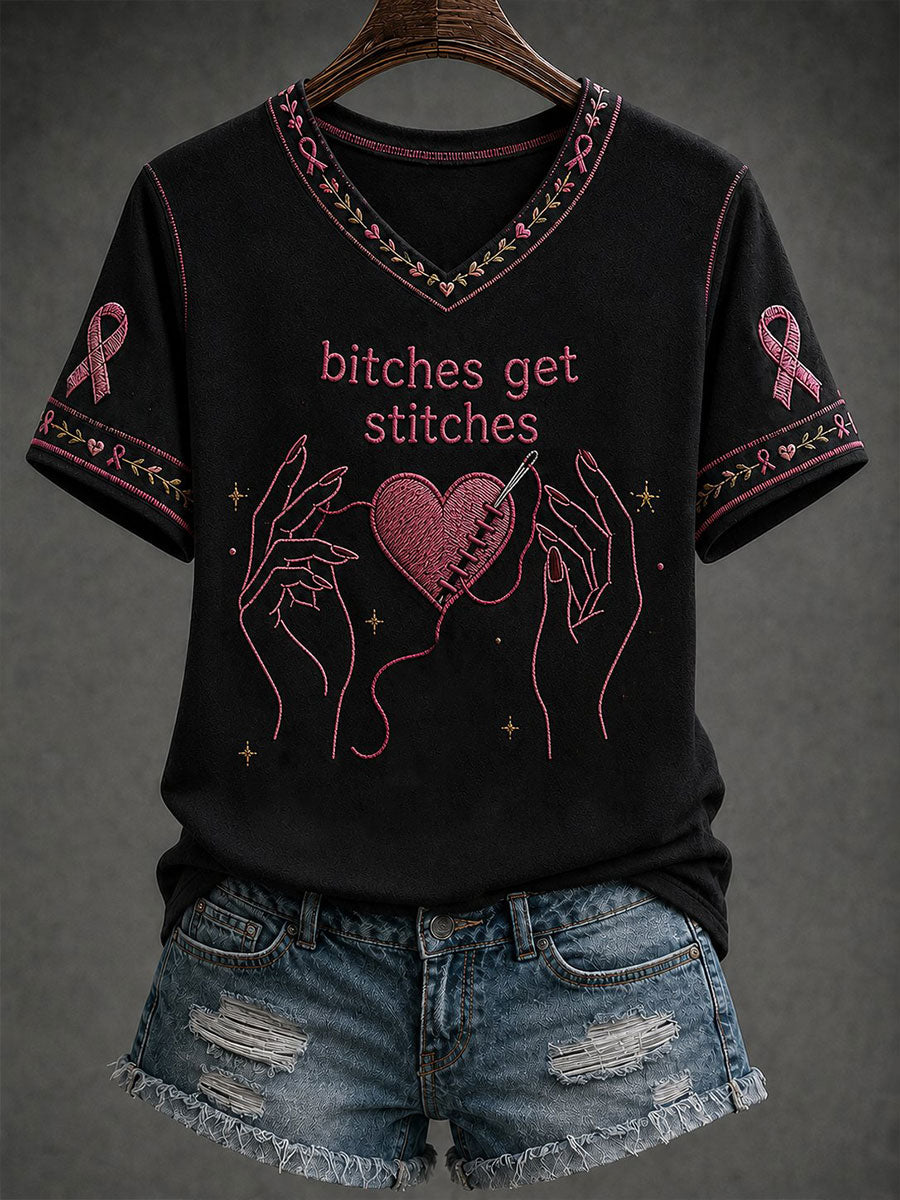 Women's Bitches Get Stitches Short-sleeved T-shirt