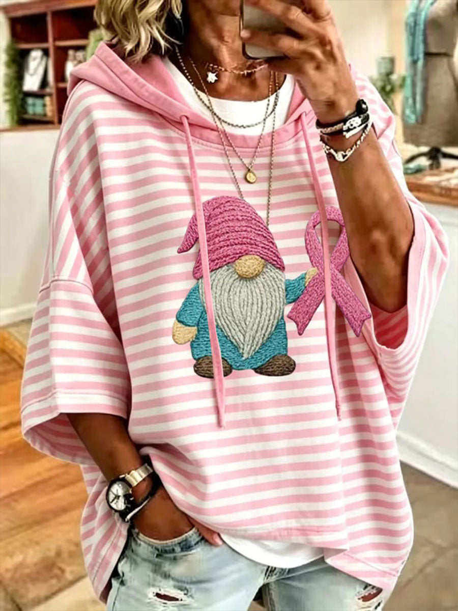 Women's Breast Cancer Awareness Pink Hat Gnome Hang Shot Short Sleeve T-Shirt