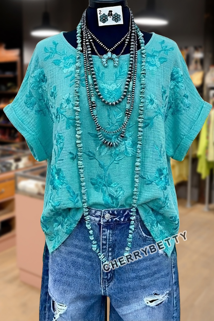 Flower Embroidered Dolman Sleeve Gauze Blouse