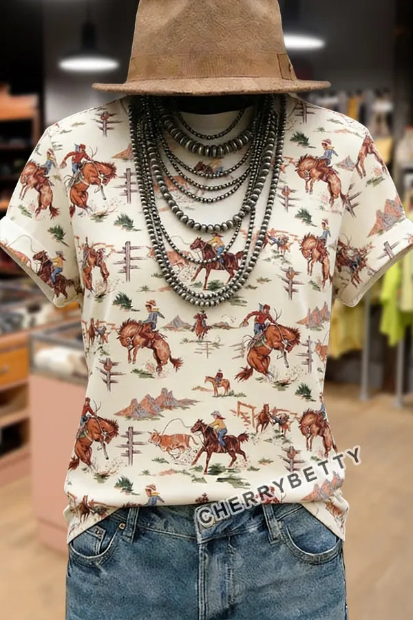Rodeo Cowboy Print Short Sleeve T-Shirt