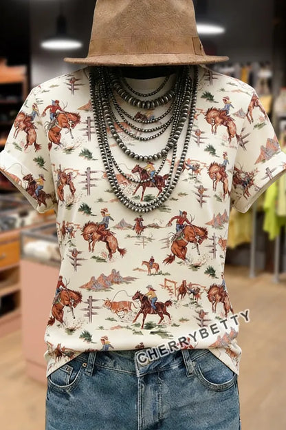 Rodeo Cowboy Print Short Sleeve T-Shirt