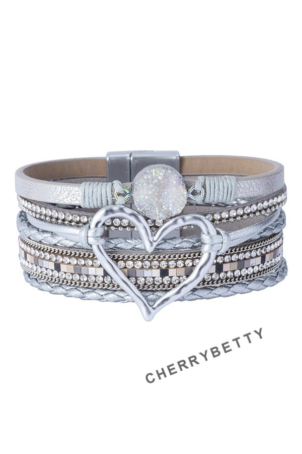 Rhinestone Heart Pattern Layered Bracelet