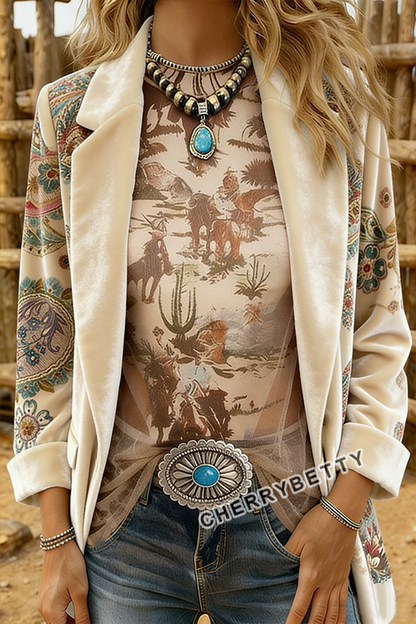 Retro Paisley Print Velvet Blazer