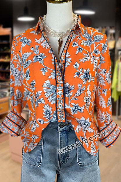 Vintage Floral Print Collared Blouse