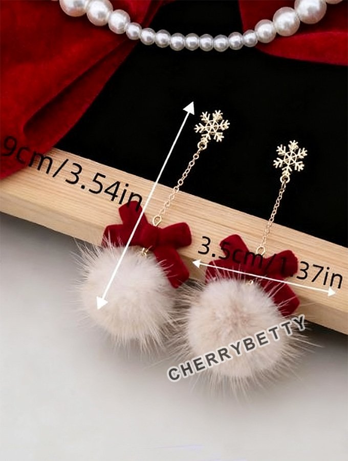 Christmas Snowflake Pom-pom Long Earrings