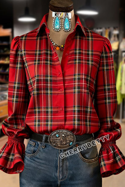 Classic Plaid Print Long Sleeve Top