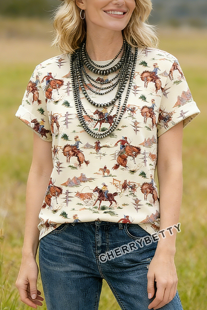 Rodeo Cowboy Print Short Sleeve T-Shirt