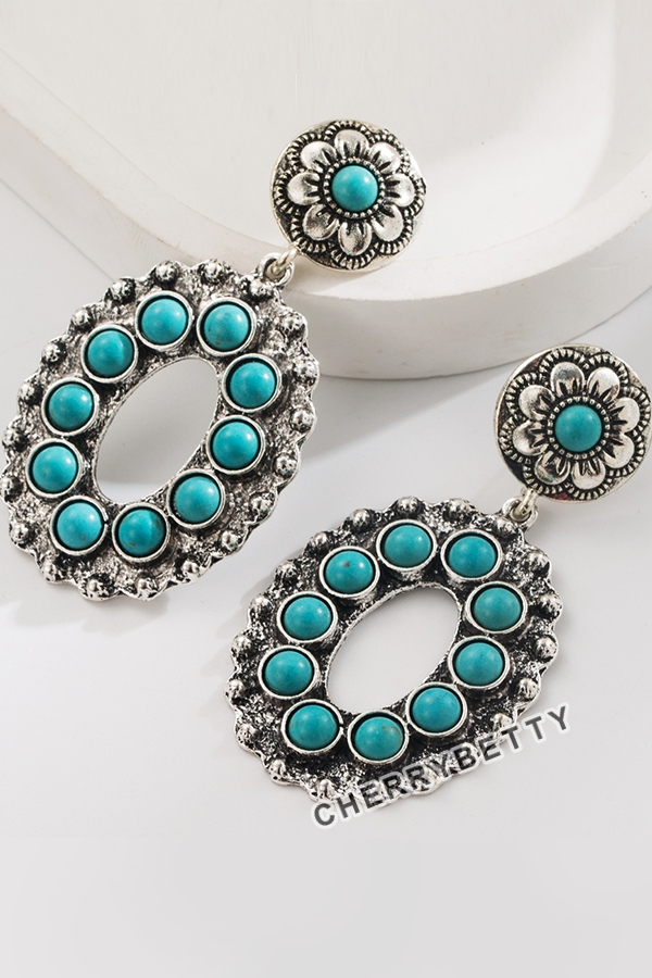 Boho Hollow Out Flower  Turquoise Earrings