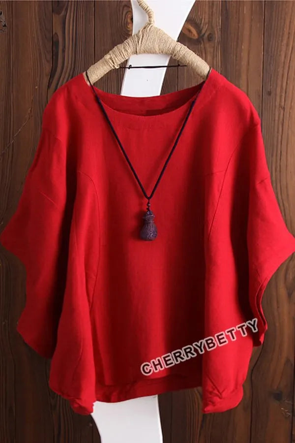 Solid Batwing Sleeve Loose T-Shirt