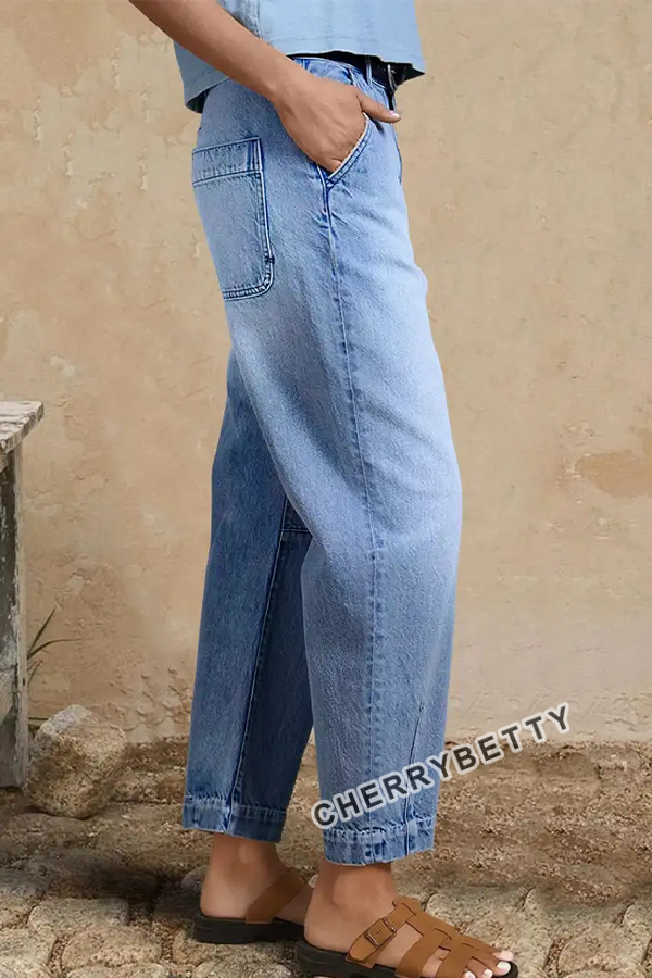 Vintage High Waist Light Wash Barrel Leg Cropped Denim Jeans