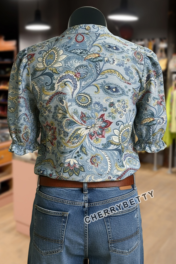 Vintage Floral Print V-Neck Top