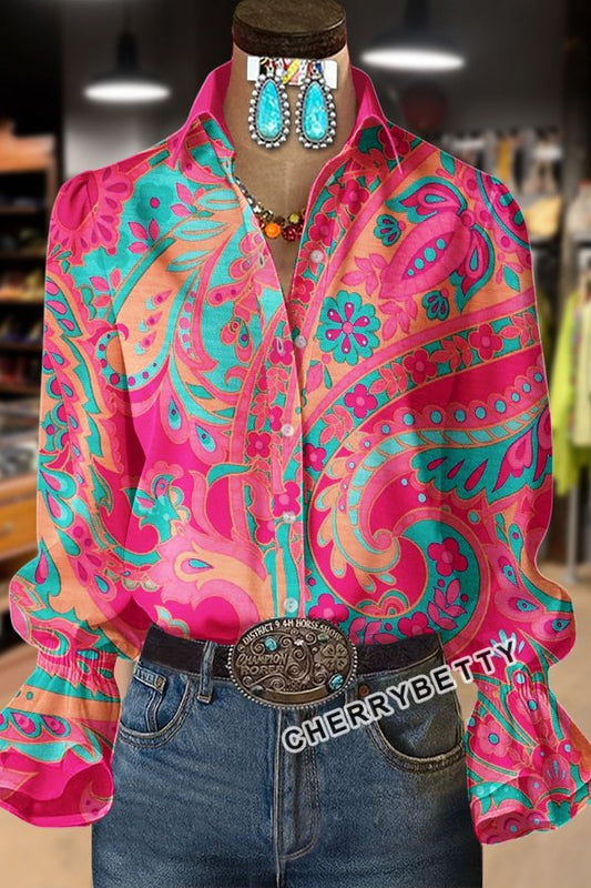 Paisley Floral Print Long Sleeve Top