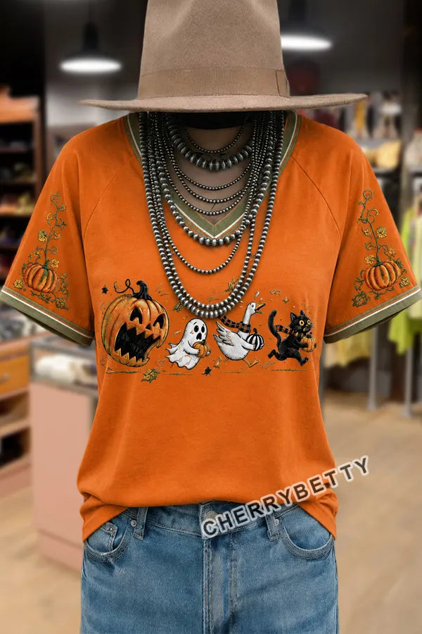 Funny Halloween Print V-Neck T-Shirt
