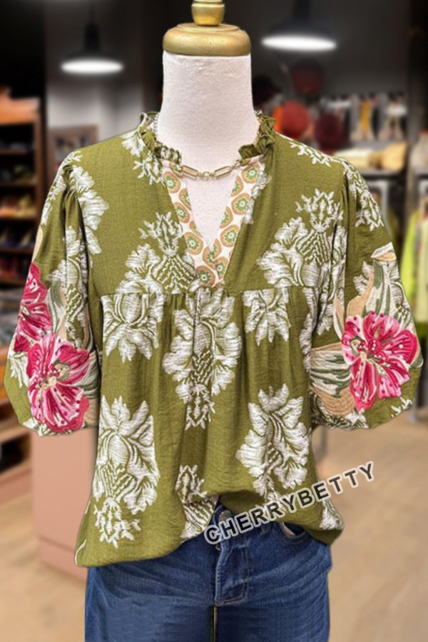 Embroidered Puff Sleeve Floral Top
