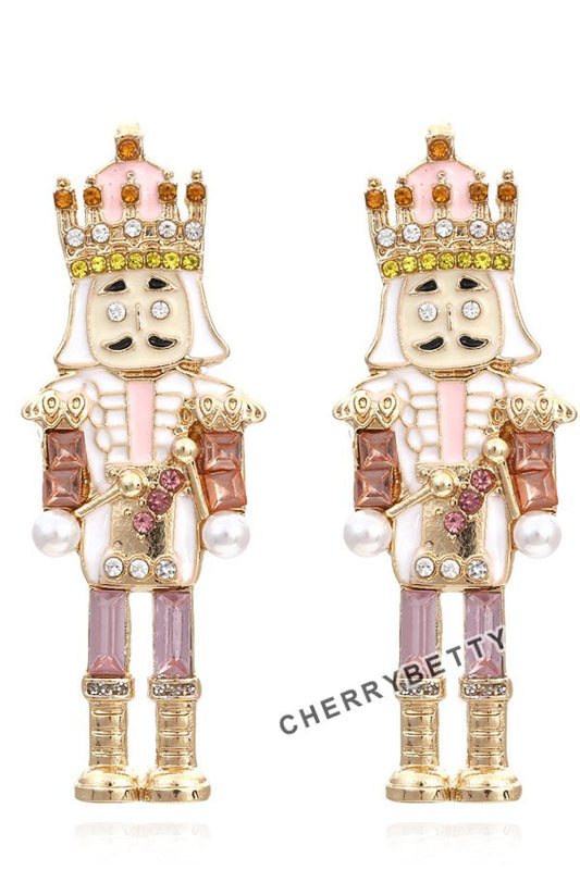 Rhinestone Christmas Nutcracker Earrings