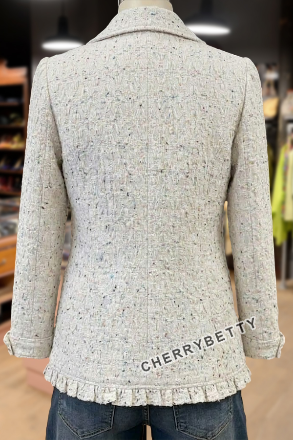 Western Speckled Tweed Ruffle Trim Double Breasted Jacket