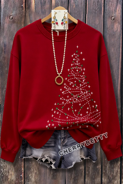 Art Christmas Tree Print Long Sleeve Sweatshirt