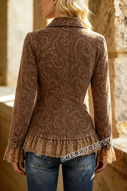Vintage Paisley Print Lace Patch Jacket