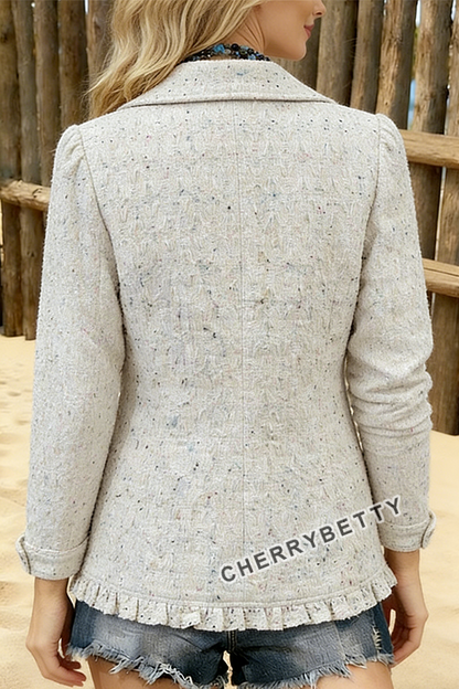 Western Speckled Tweed Ruffle Trim Double Breasted Jacket