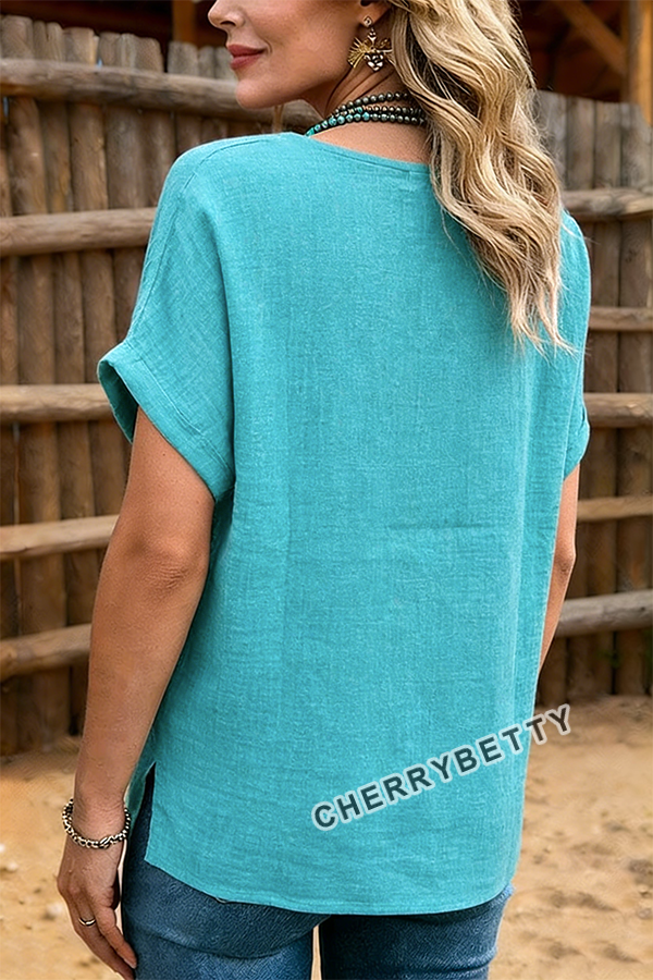 Retro Ethnic Embroidered Dolman Sleeve Cotton Blouse