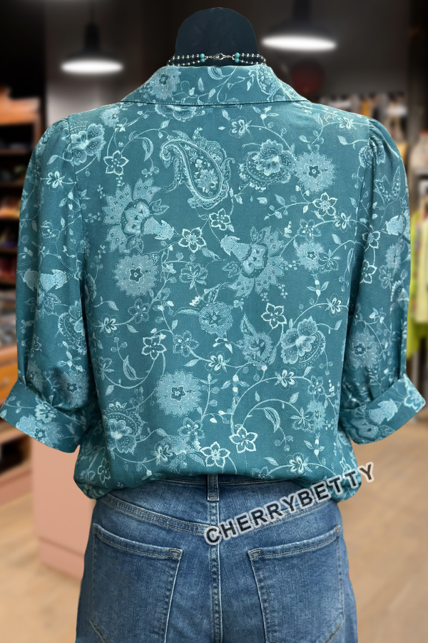 Vintage Floral Print Collared Puff Sleeve Blouse