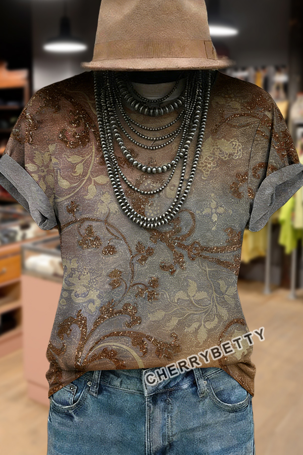 Vintage Floral Print Short Sleeve T-Shirt