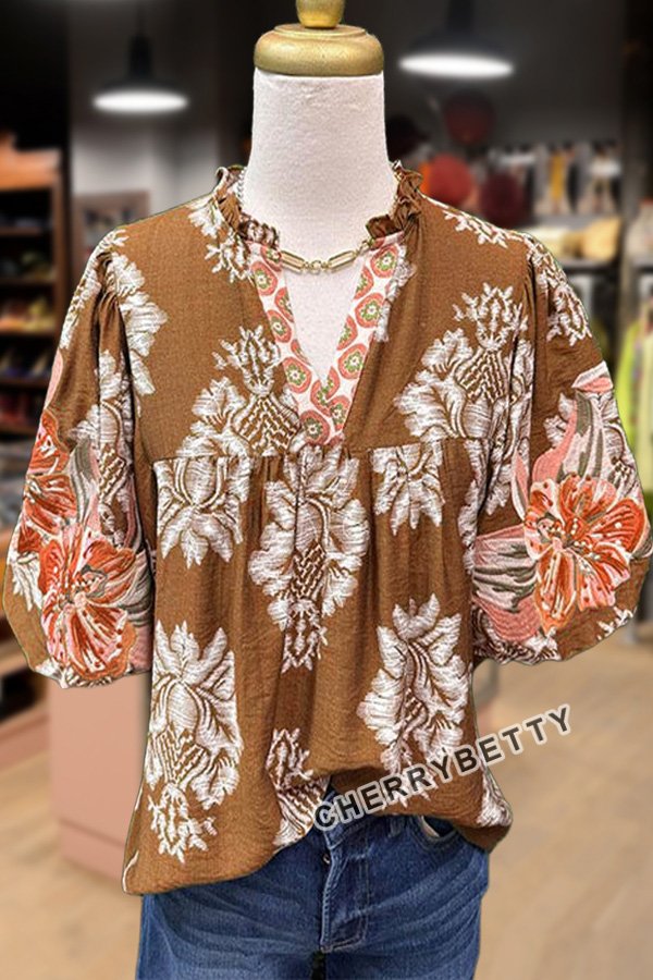 Embroidered Puff Sleeve Floral Top