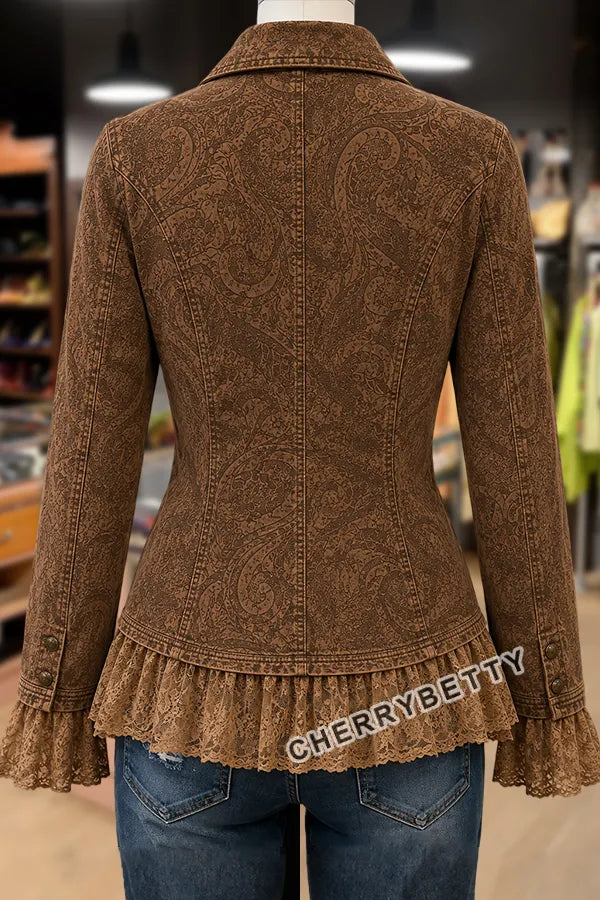 Vintage Paisley Print Lace Patch Jacket