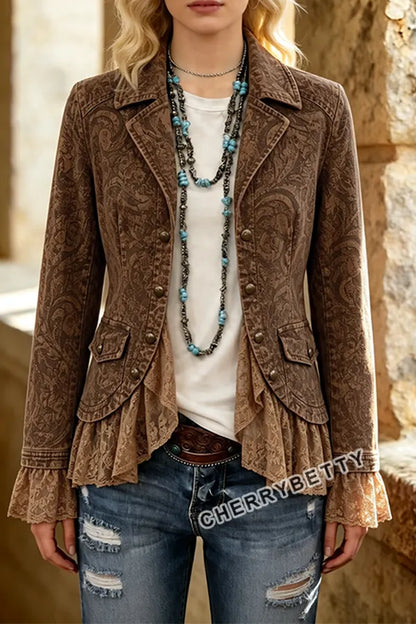 Vintage Paisley Print Lace Patch Jacket