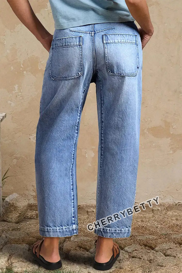 Vintage High Waist Light Wash Barrel Leg Cropped Denim Jeans