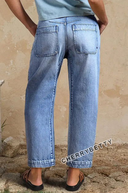 Vintage High Waist Light Wash Barrel Leg Cropped Denim Jeans