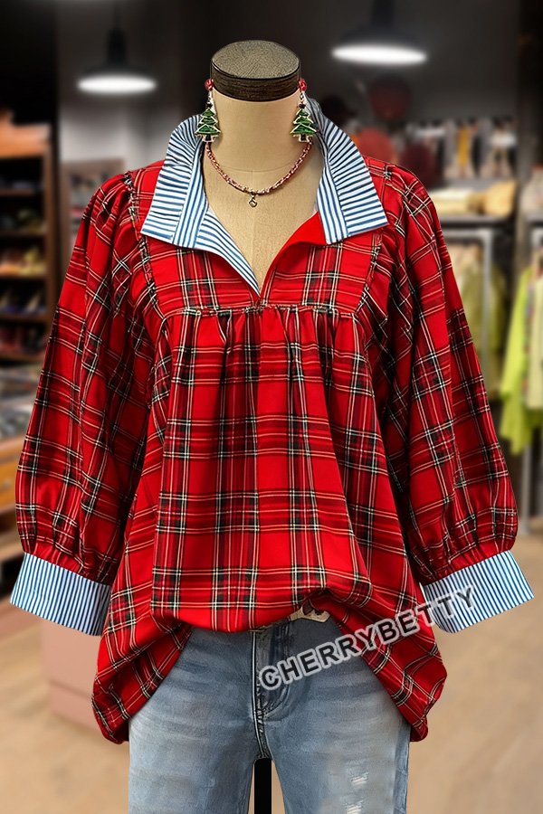 Classic Plaid Striped Collar Top