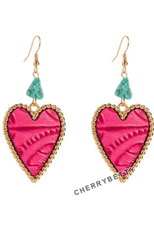 Vintage Leather Pattern Turqupise Earrings