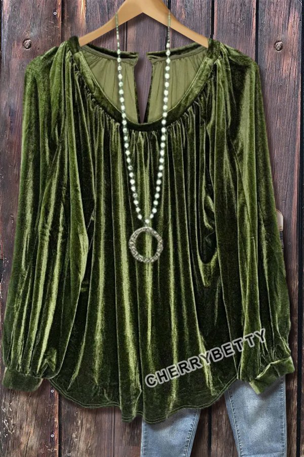Casual V-Neck Long Sleeve Velvet Top