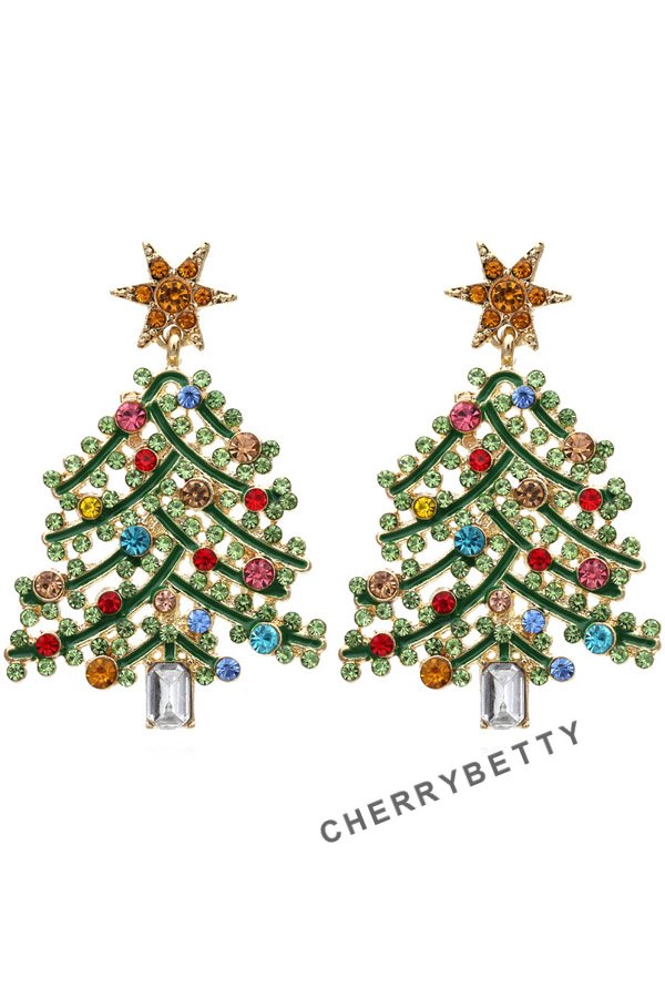 Rhinestone Christmas Tree Pattern Earrings