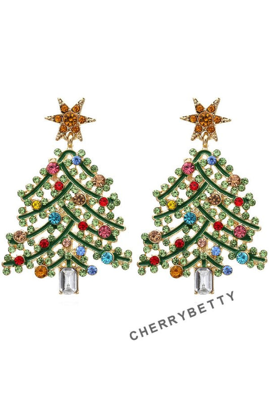 Rhinestone Christmas Tree Pattern Earrings