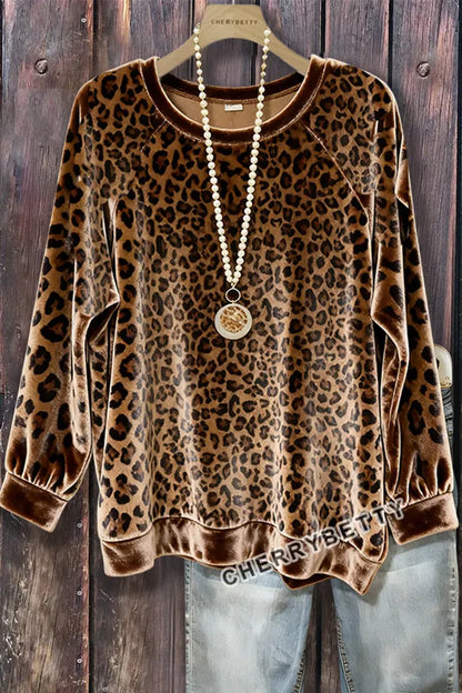 Leopard Long Sleeve Velvet Top