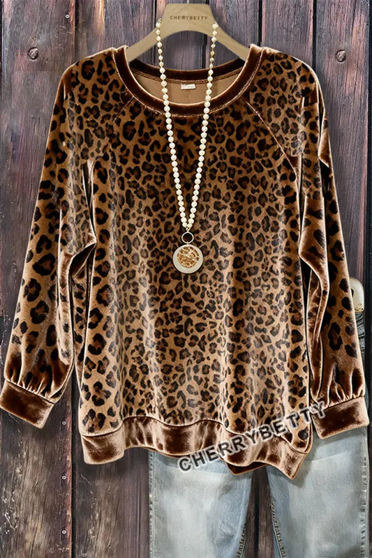 Leopard Long Sleeve Velvet Top